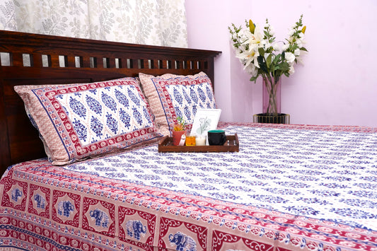 Queen Bedsheet Blue Leave Damask (90x100 inches)