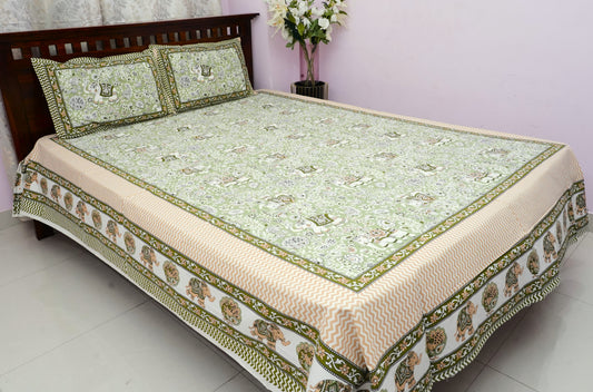 Queen Bedsheet Green Ele (90x100 inches)