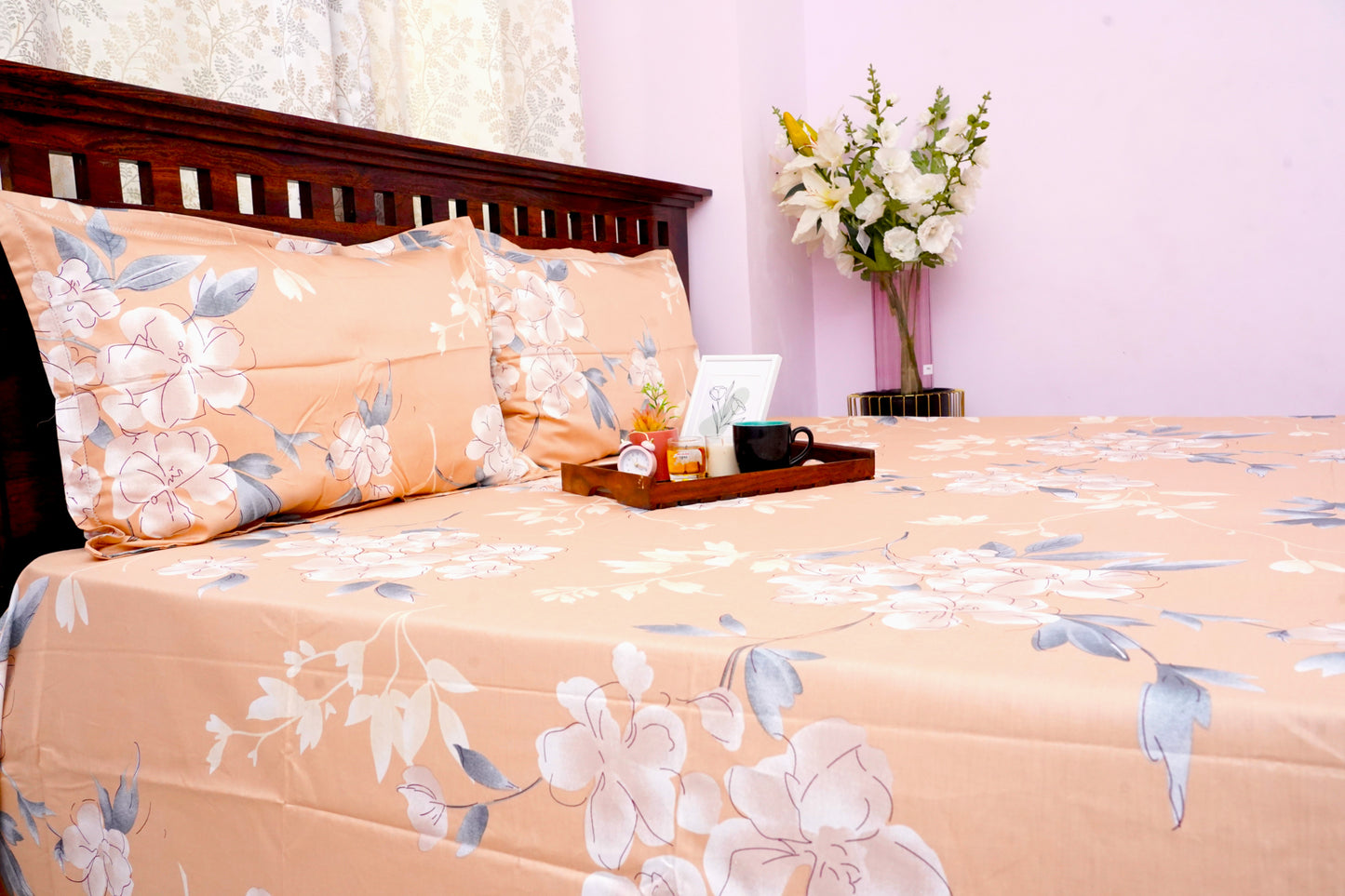 King Bedsheet Orange Bloom Cotton (108x108 inches)