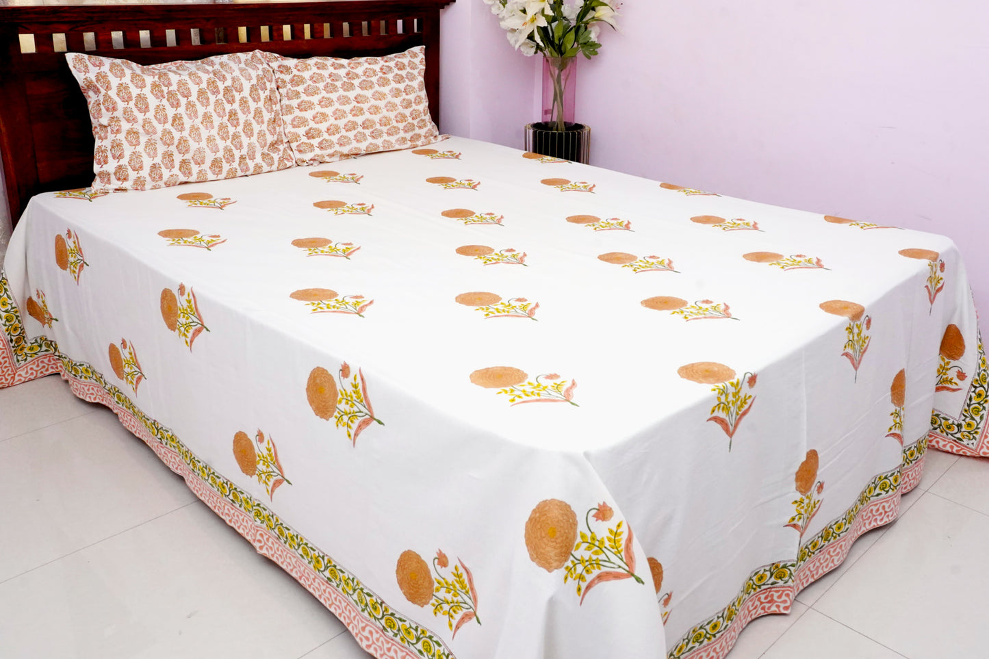 King Bedsheet Brown Marigold (100x108 inches)
