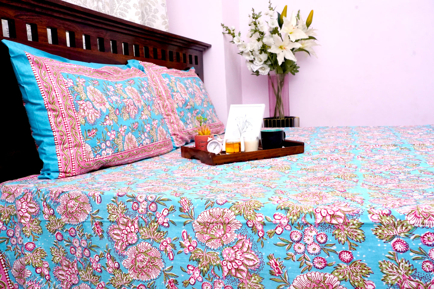 King Bedsheet Azure Phooldaan (100x108 inches)